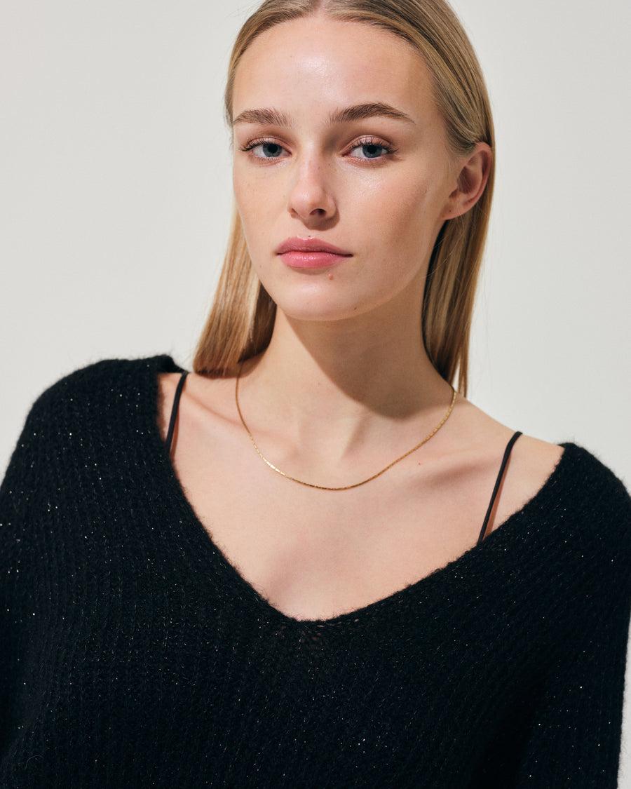 Scaglione V.NECK RAGLAN GLITTER BLACK Italia