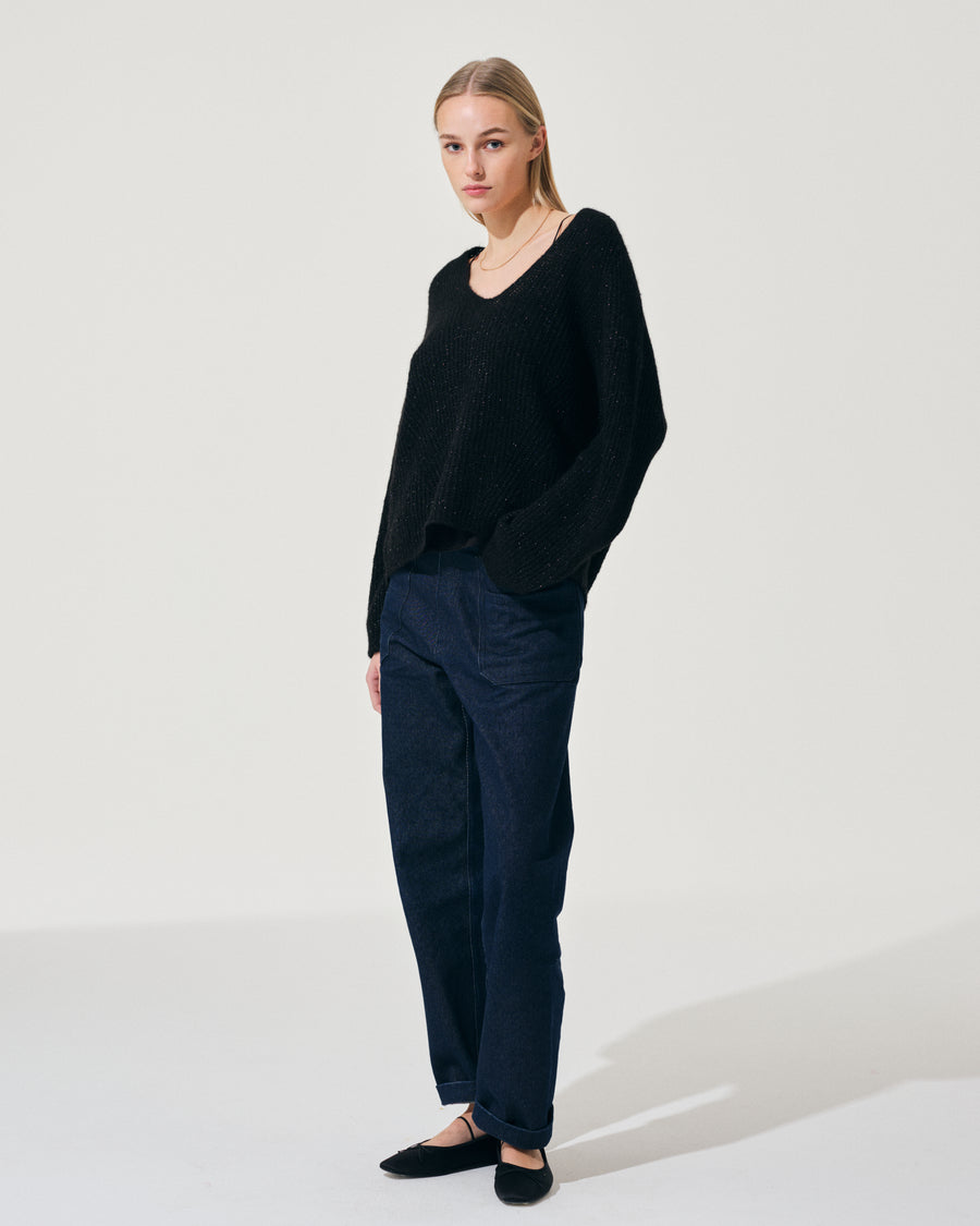 Scaglione V.NECK RAGLAN GLITTER BLACK Italia