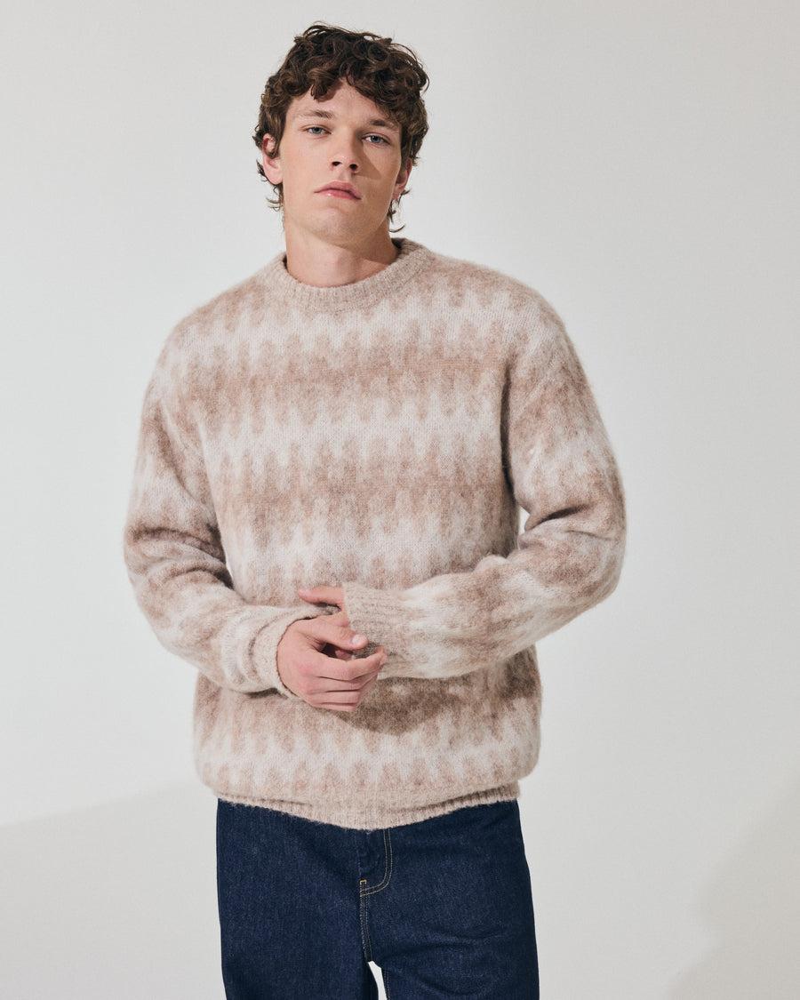 Scaglione ROUND NECK JQD WAVES BRUSHED BEIGE Soddisfazione Garantita