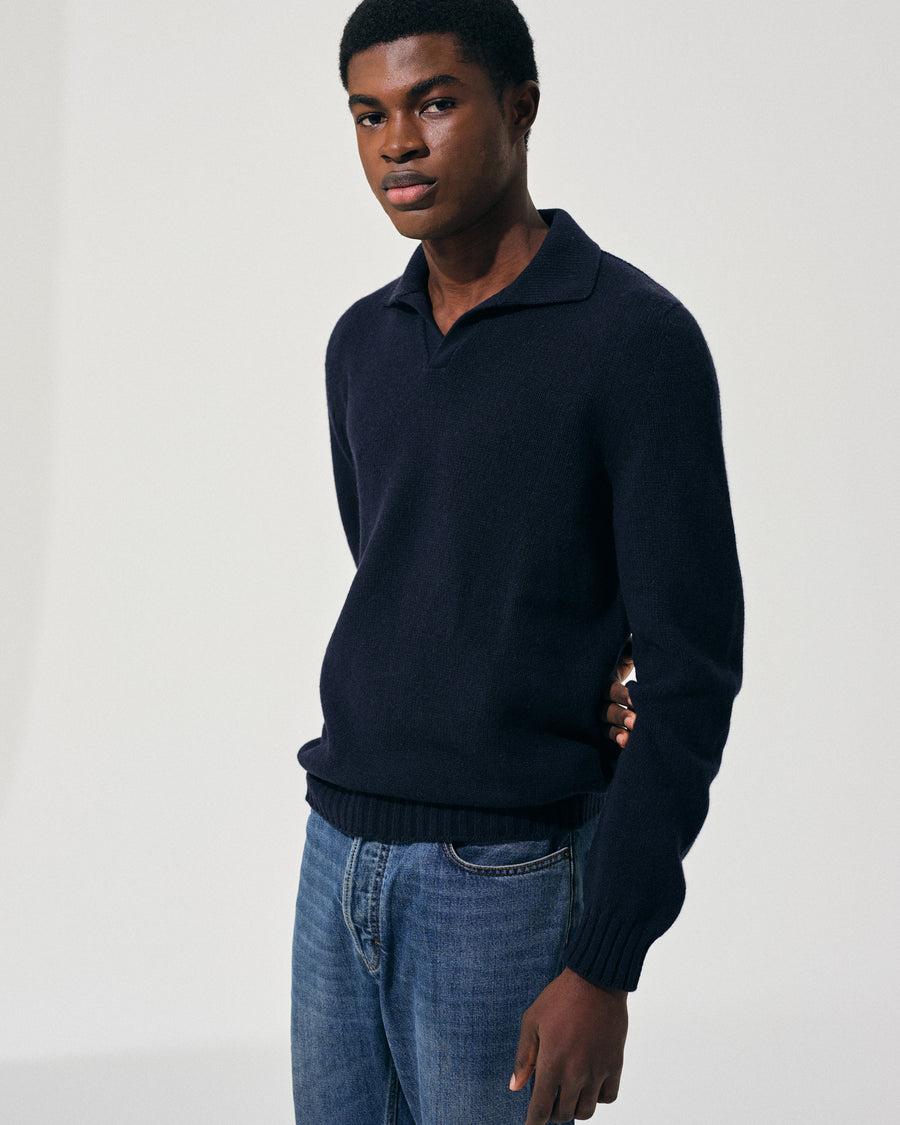 Scaglione OPEN POLO HYBRD CASHMERE NAVY Negozi Online