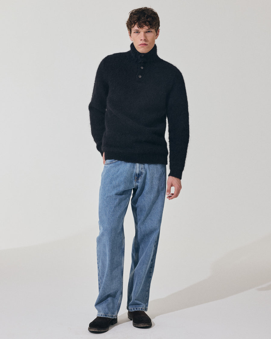 Scaglione HIGH NECK BOTTONI MESSY HAIR NAVY Consegna Veloce