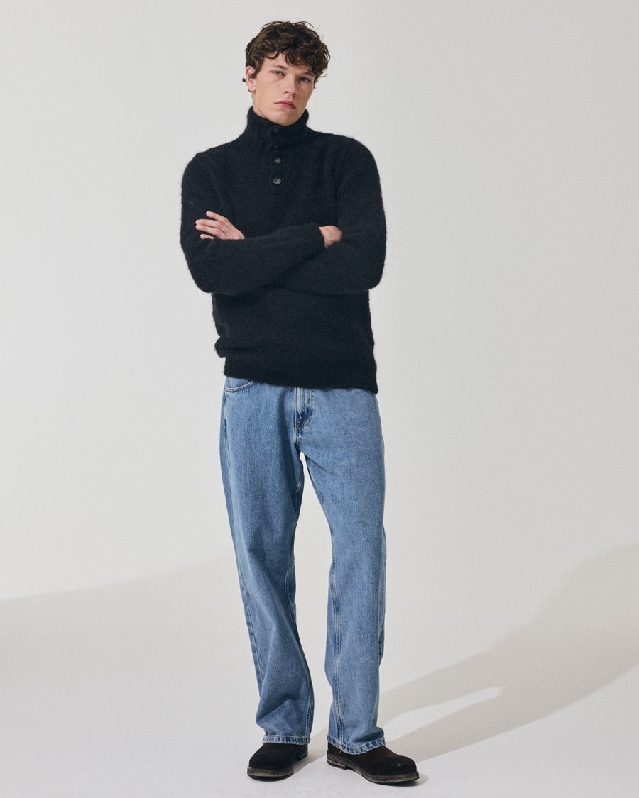Scaglione HIGH NECK BOTTONI MESSY HAIR NAVY Consegna Veloce