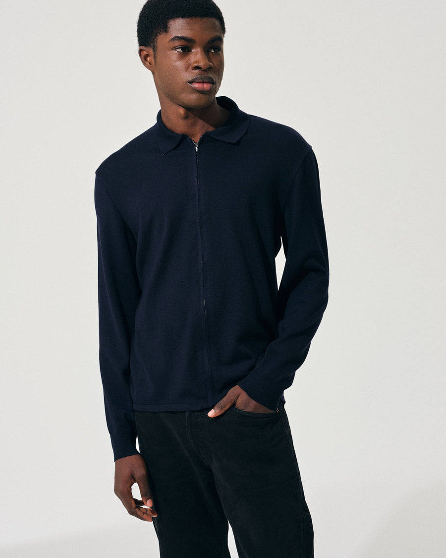 Scaglione ZIPPER COLLO A POLOCOMPACT MERINO NAVY Shopping Online