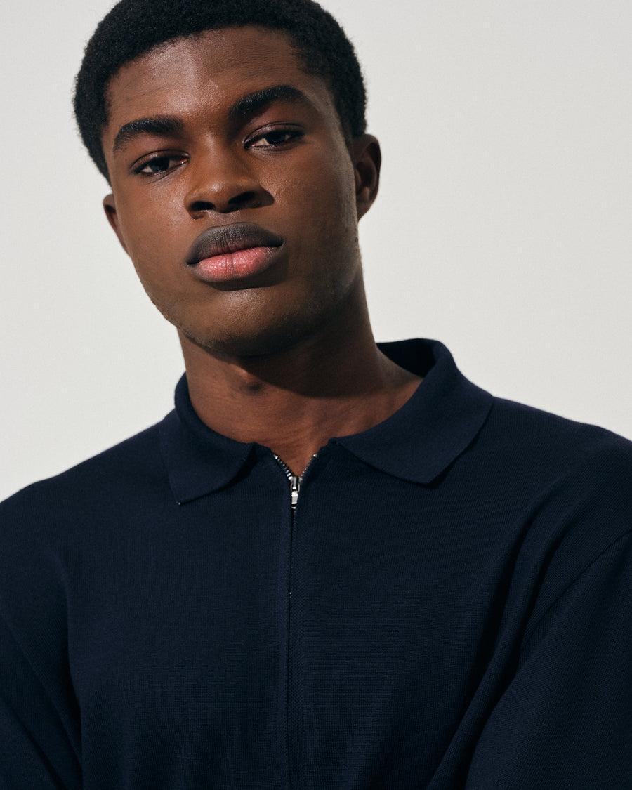 Scaglione ZIPPER COLLO A POLOCOMPACT MERINO NAVY Shopping Online
