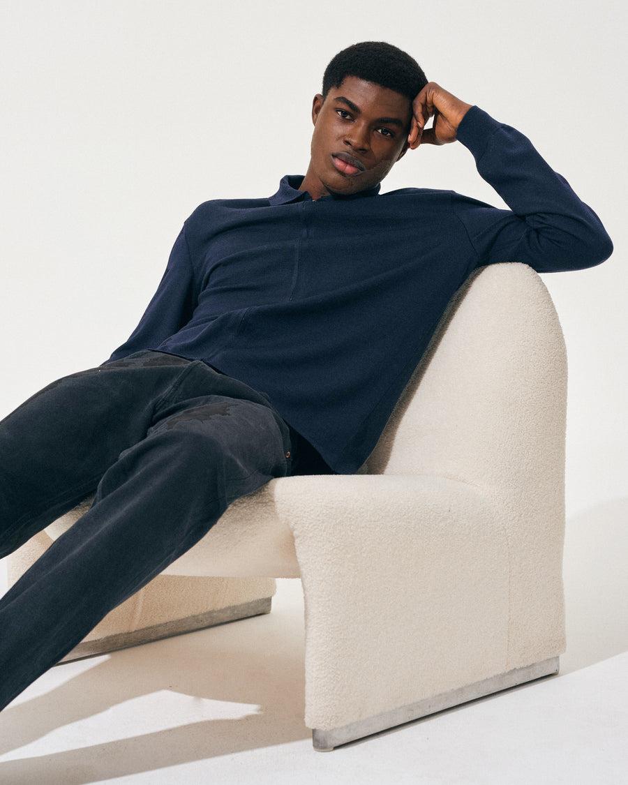 Scaglione ZIPPER COLLO A POLOCOMPACT MERINO NAVY Shopping Online