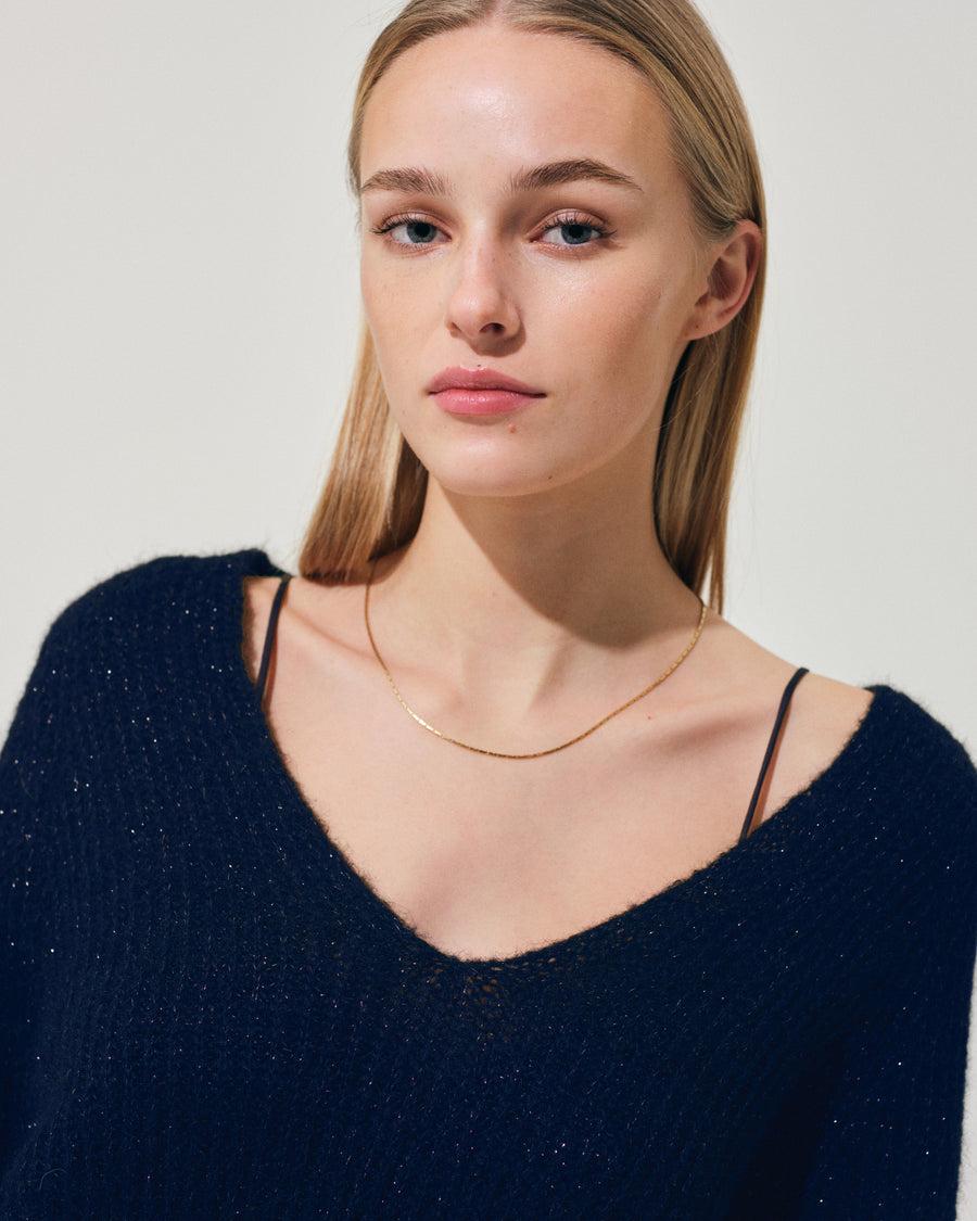 Scaglione V.NECK RAGLAN GLITTER NAVY Affare Del Giorno