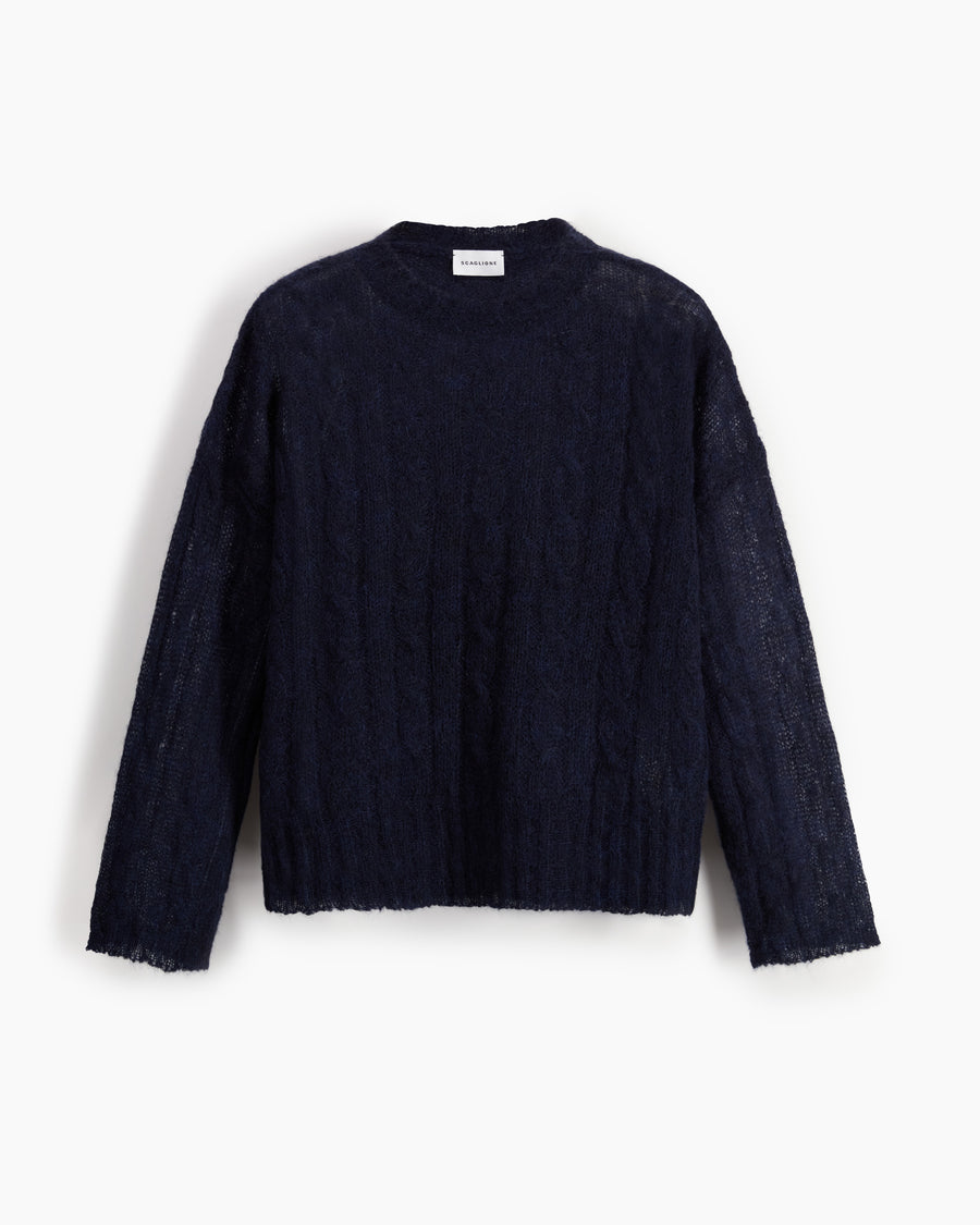 Scaglione ROUND NECK BOXY CABLES ULTRALIGHT NAVY Offerta