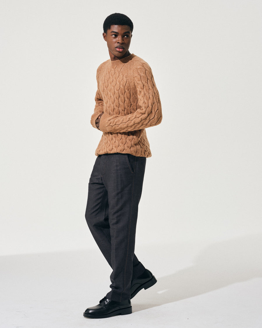 Scaglione ROUND NECK RAGLAN CABLES CARAMEL In Linea