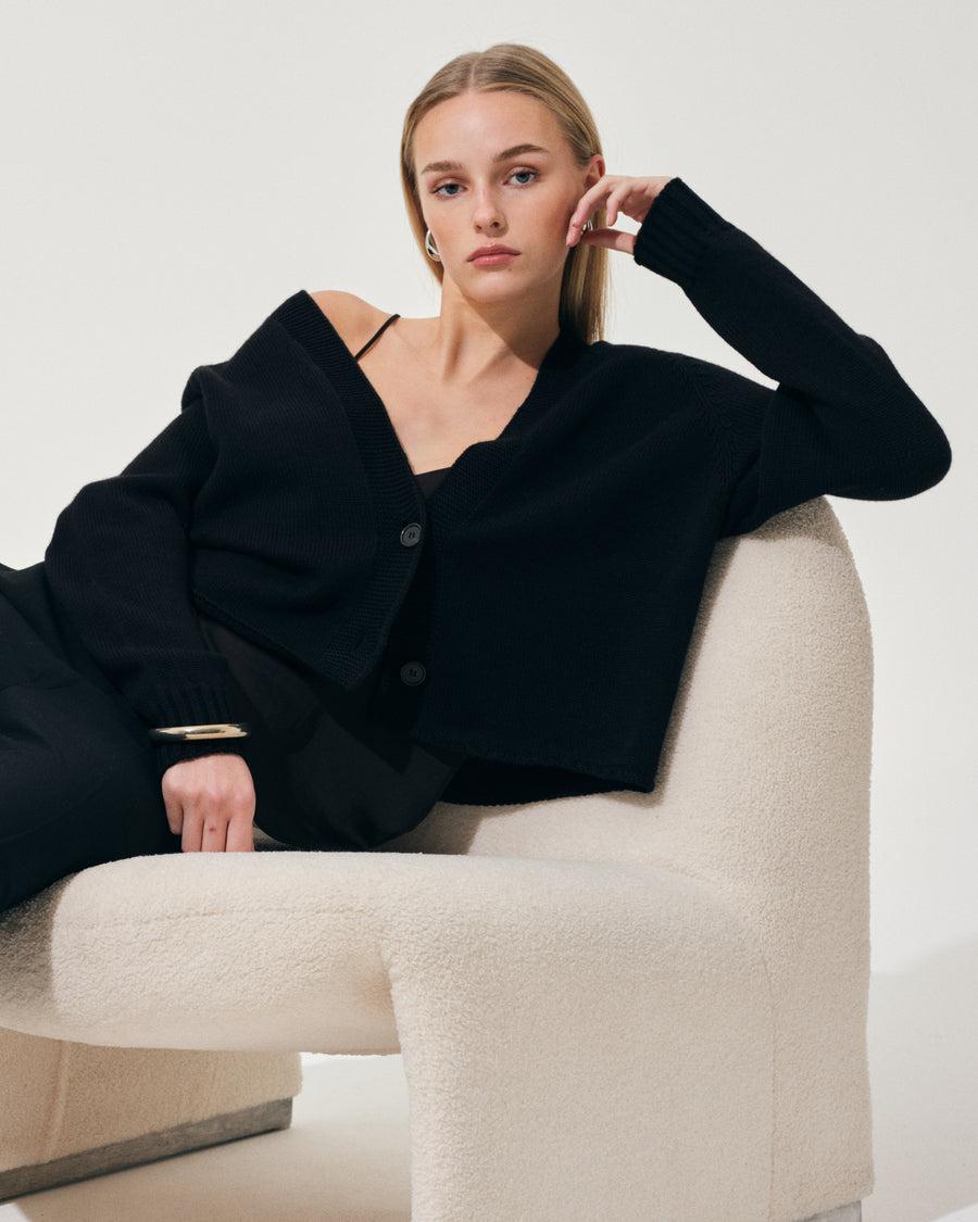 Scaglione CARDIGAN RAGLAN SEAMLESS MERINO BLACK Prezzo basso