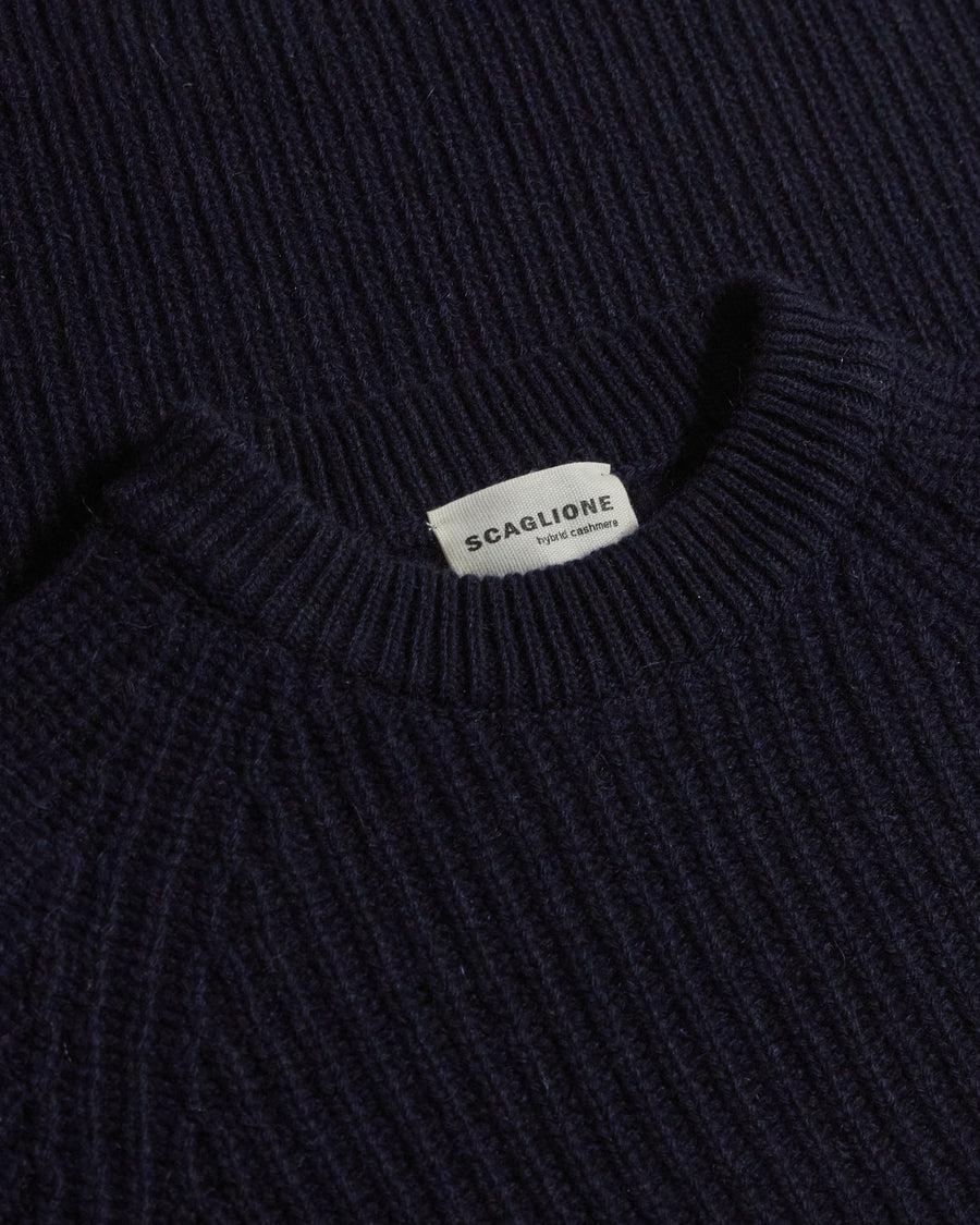 Scaglione ROUND NECK PANNOCCHIA RAGLAN HYBRD CASHMERE NAVY In vendita