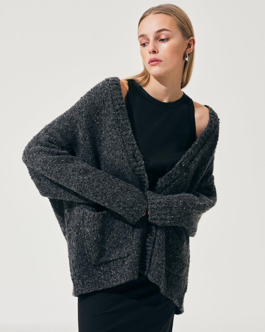 Scaglione MAXI CARDIGAN CASHMERE MULINE' BLACK Novità
