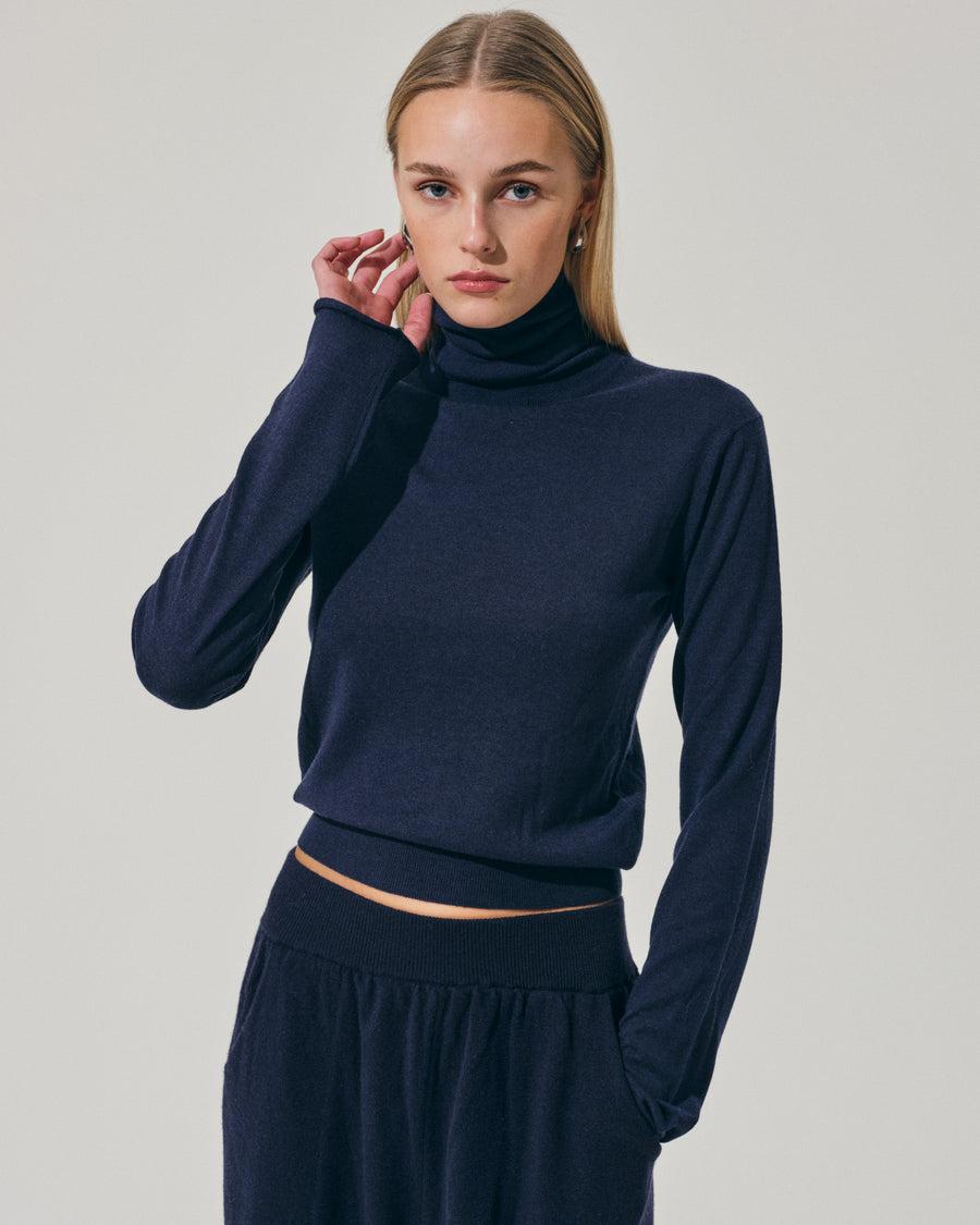 Scaglione TURTLE NECK SLIM KASHSILK NAVY In Vendita