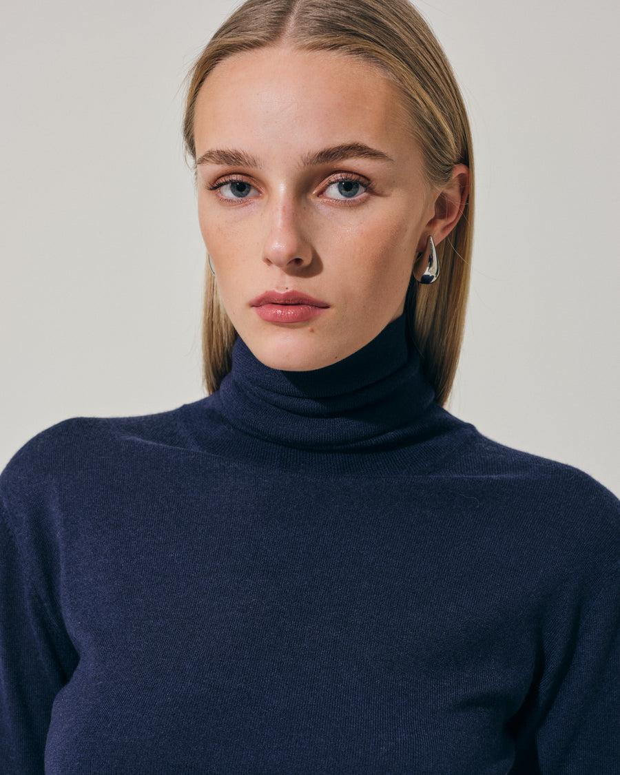 Scaglione TURTLE NECK SLIM KASHSILK NAVY In Vendita