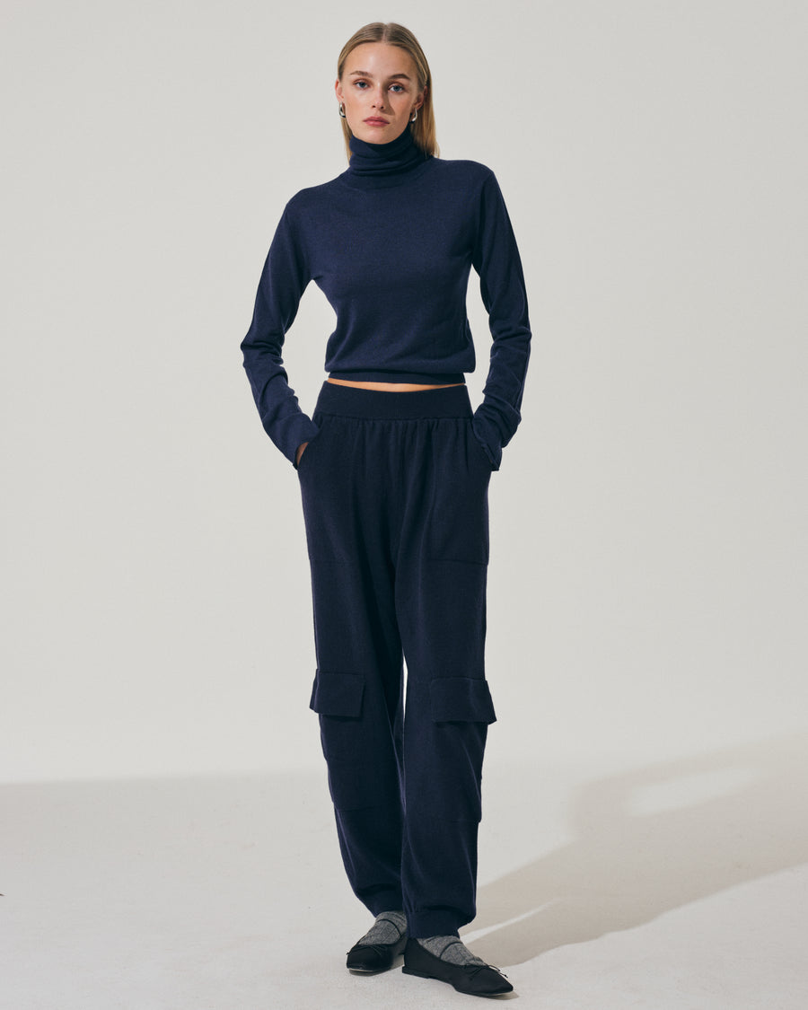 Scaglione TURTLE NECK SLIM KASHSILK NAVY In Vendita
