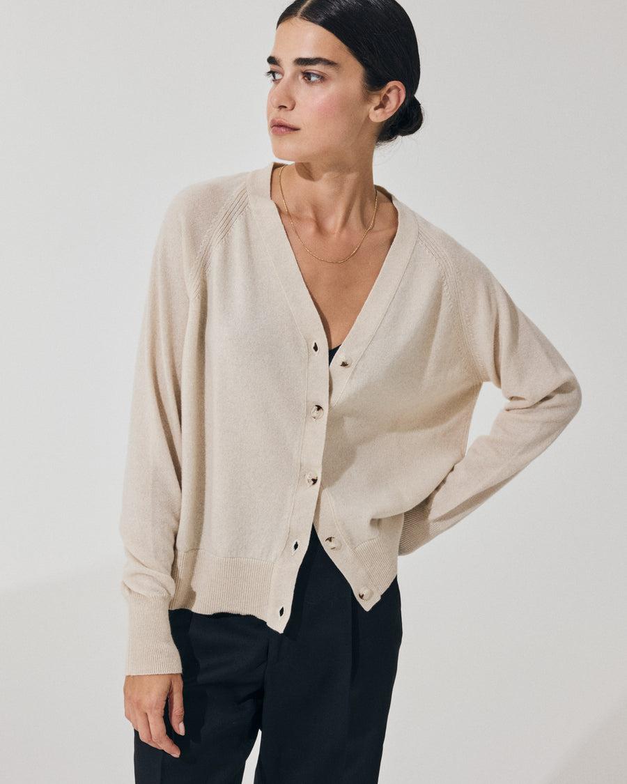 Scaglione CARDIGAN RAGLAN RIBBED SIDES MILK Grande vendita