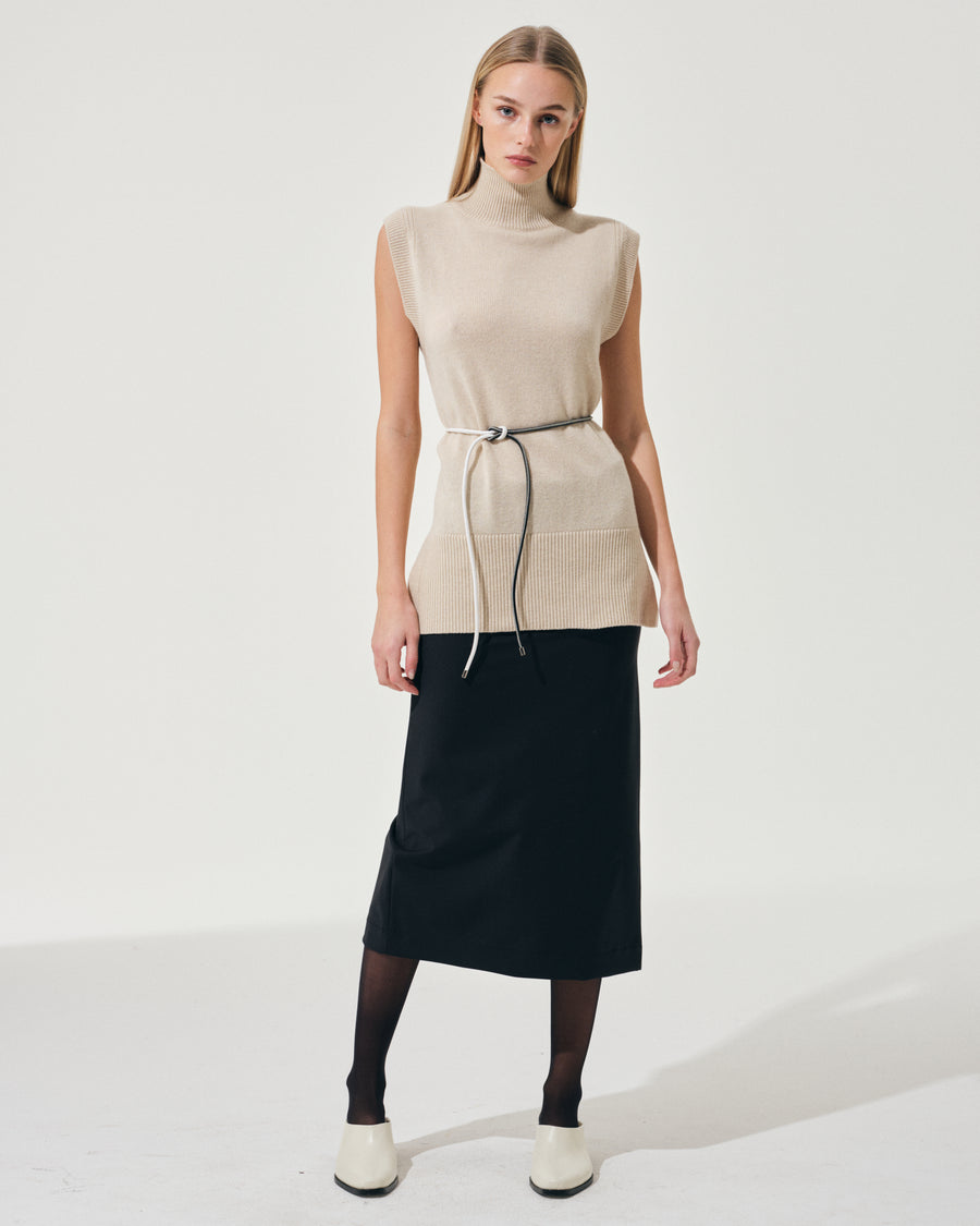 Scaglione GILET TURTLE NECK RIBBED SIDES BEIGE Shopping online