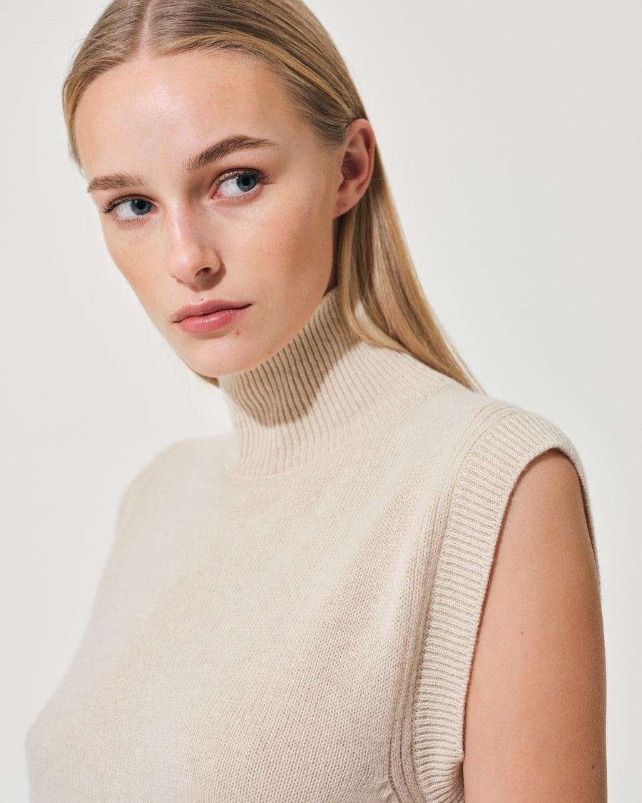 Scaglione GILET TURTLE NECK RIBBED SIDES BEIGE Shopping online