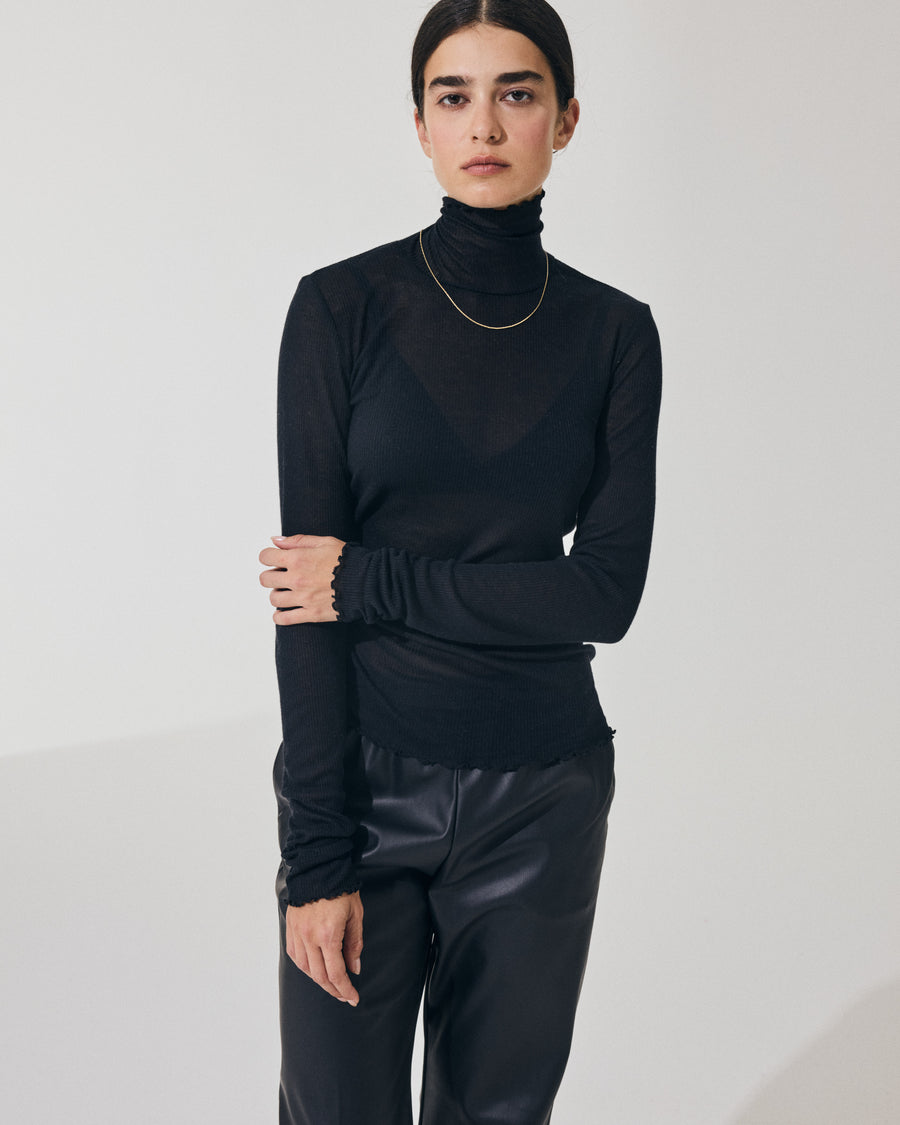Scaglione TURTLENECK RIBBED MICROMODAL NERO Grandi sconti