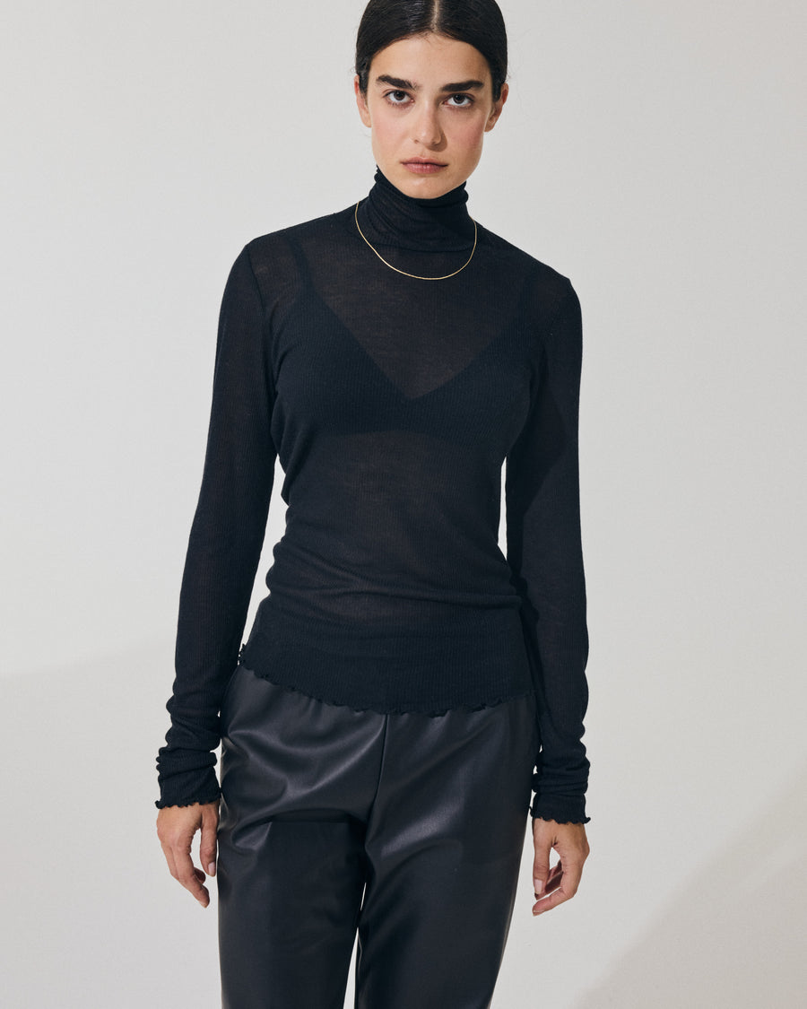 Scaglione TURTLENECK RIBBED MICROMODAL NERO Grandi sconti