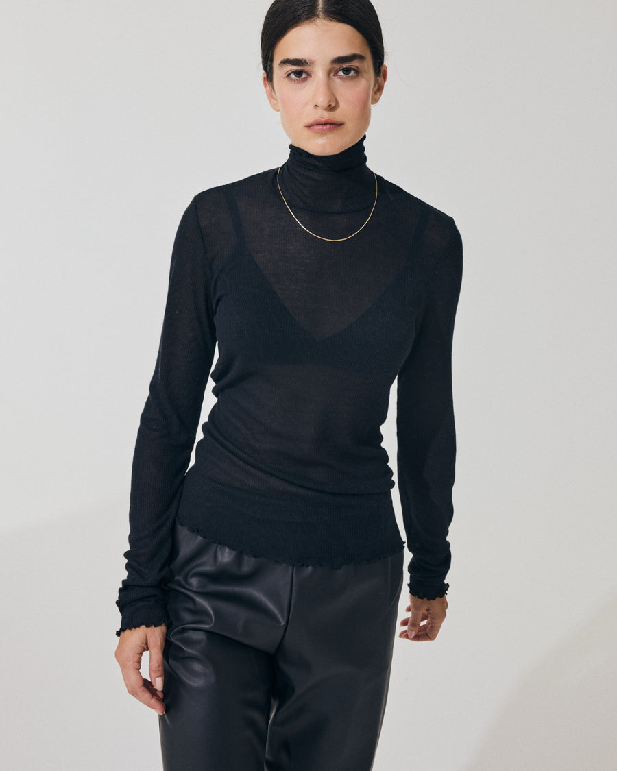Scaglione TURTLENECK RIBBED MICROMODAL NERO Grandi sconti