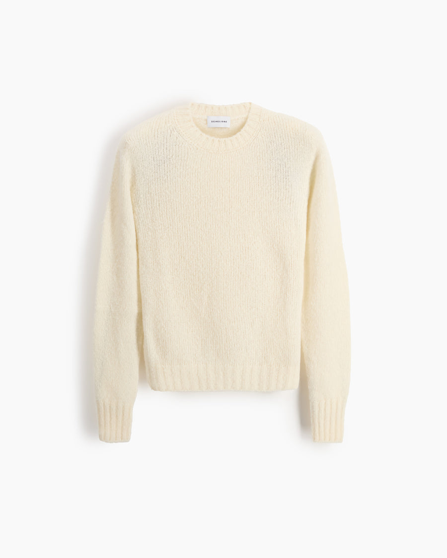Scaglione ROUND NECK SLIM PUFFED CASHMERE SEAMLESS MILK Rilascio limitato