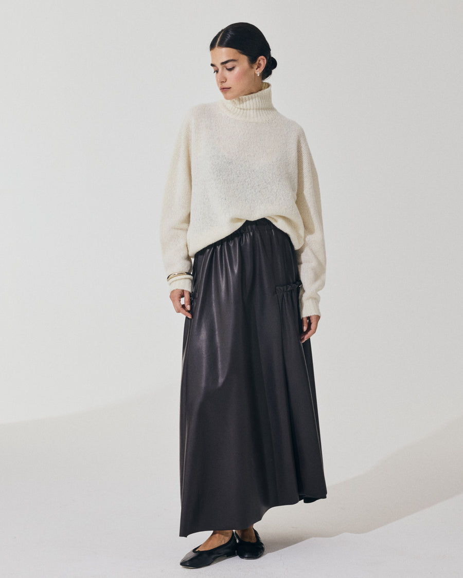 Scaglione SKIRT LUNGA CON ARRICCIO ECOPELLE MORO Duty-free