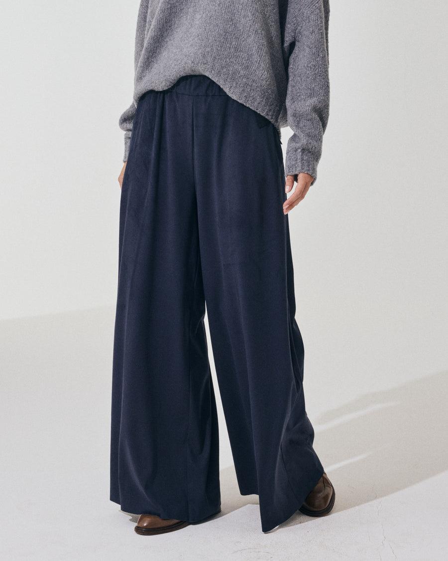 Scaglione PANT LARGO ECOSUEDE NAVY Nuovo