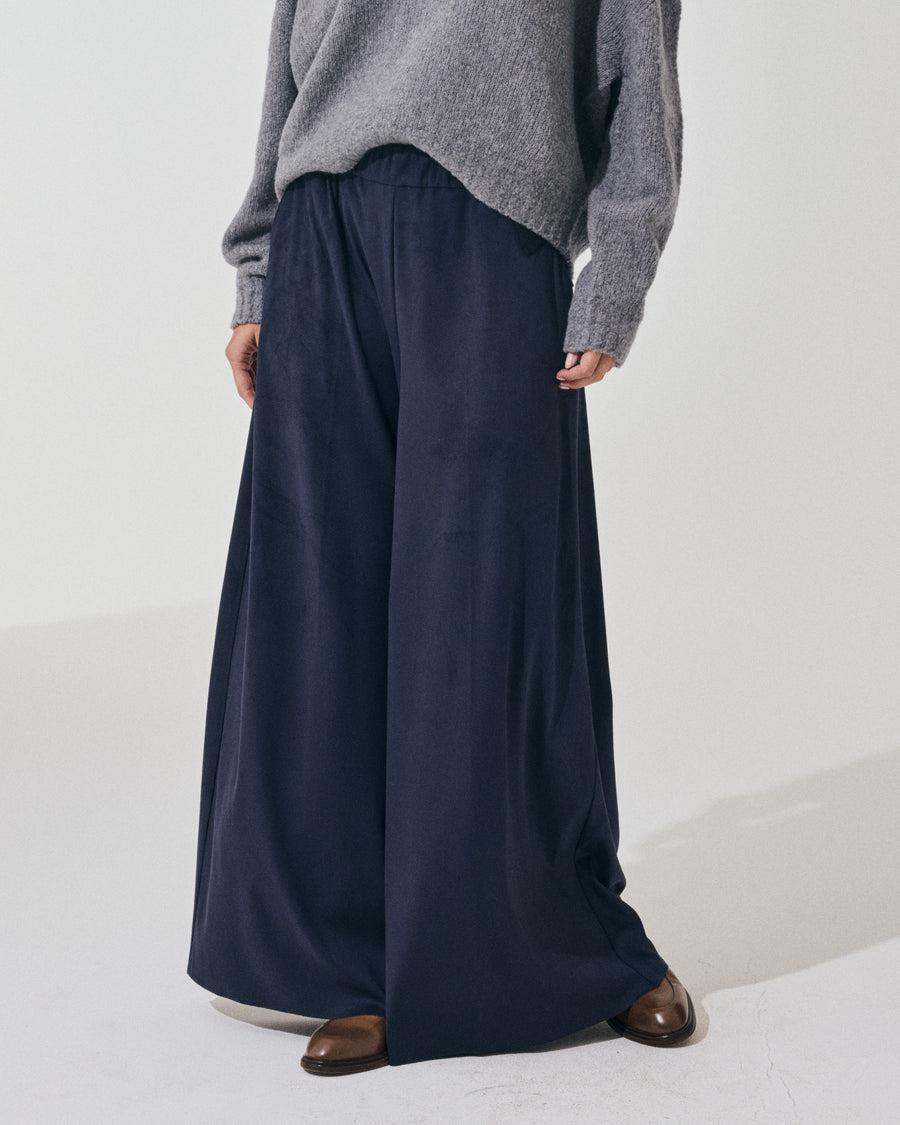 Scaglione PANT LARGO ECOSUEDE NAVY Nuovo