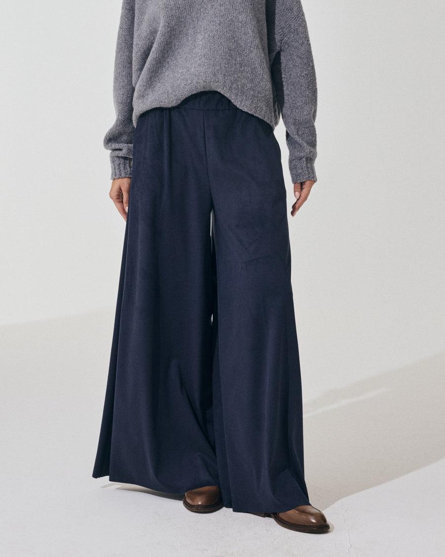 Scaglione PANT LARGO ECOSUEDE NAVY Nuovo