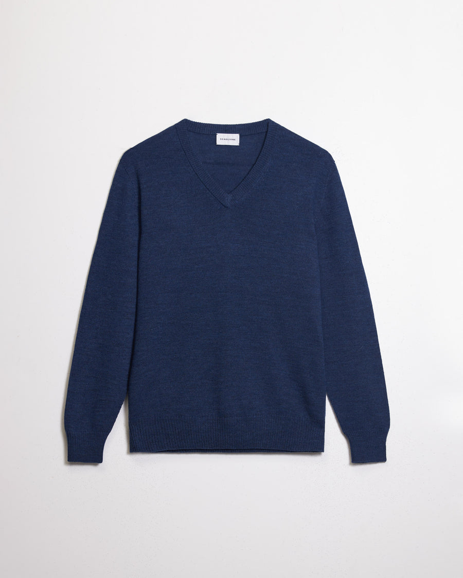 Scaglione V NECK SEAMLESS MERINO DENIM Online