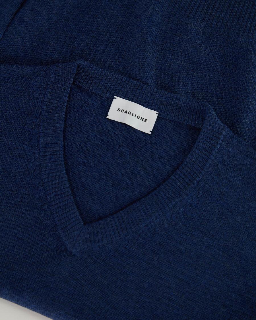 Scaglione V NECK SEAMLESS MERINO DENIM Online