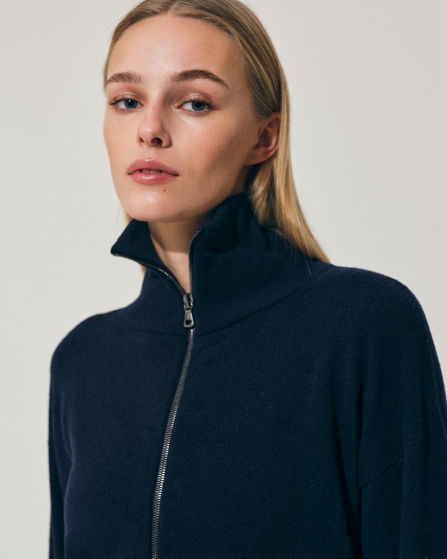 Scaglione BOMBER ZIP CASH BLEND NAVY Italy