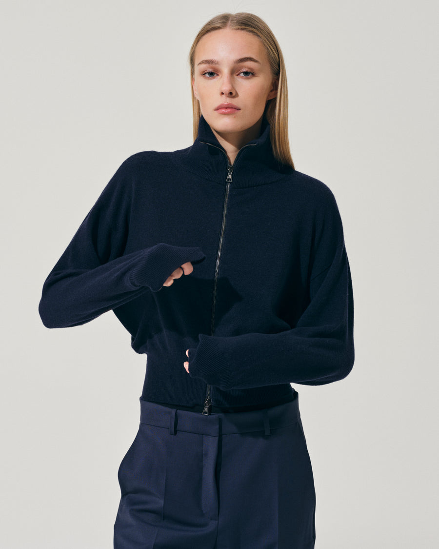 Scaglione BOMBER ZIP CASH BLEND NAVY Italy