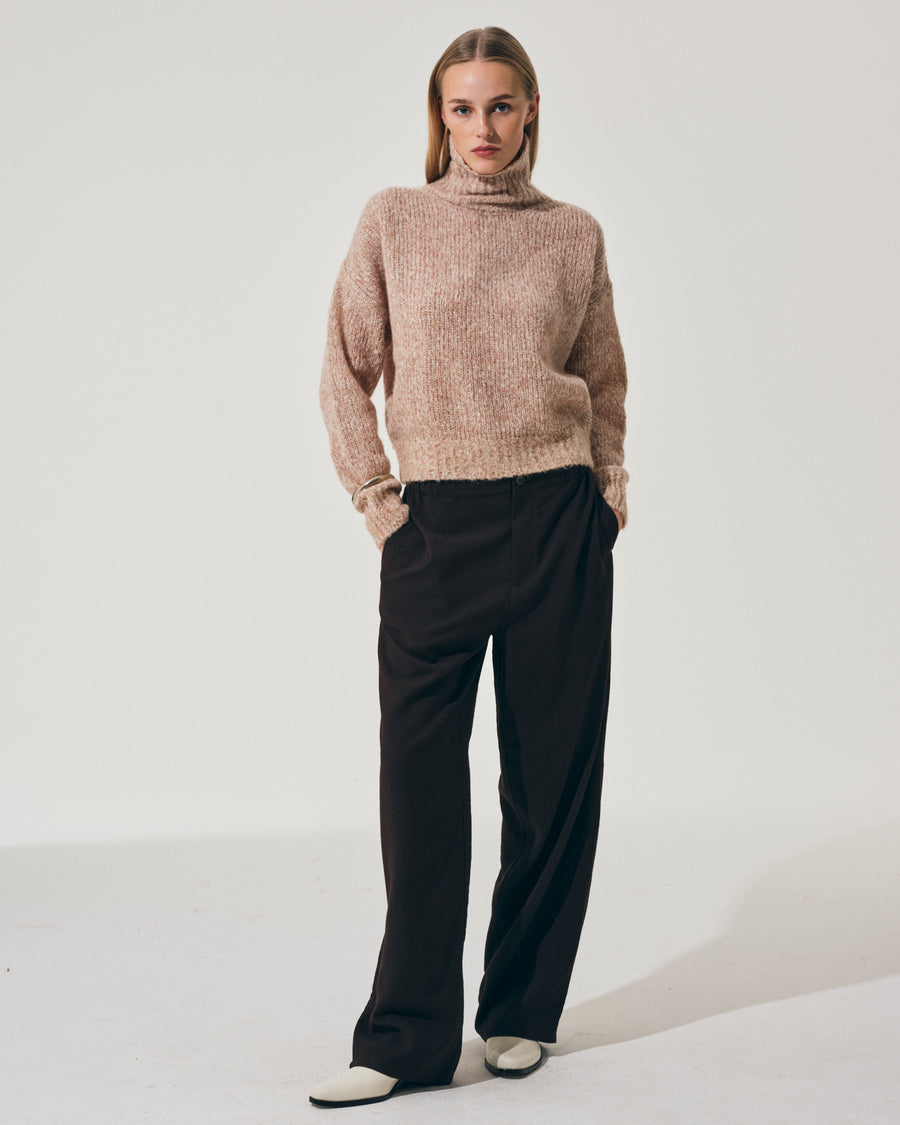 Scaglione MOCK NECK OVER MOULINE' CARAMEL Soddisfazione Garantita