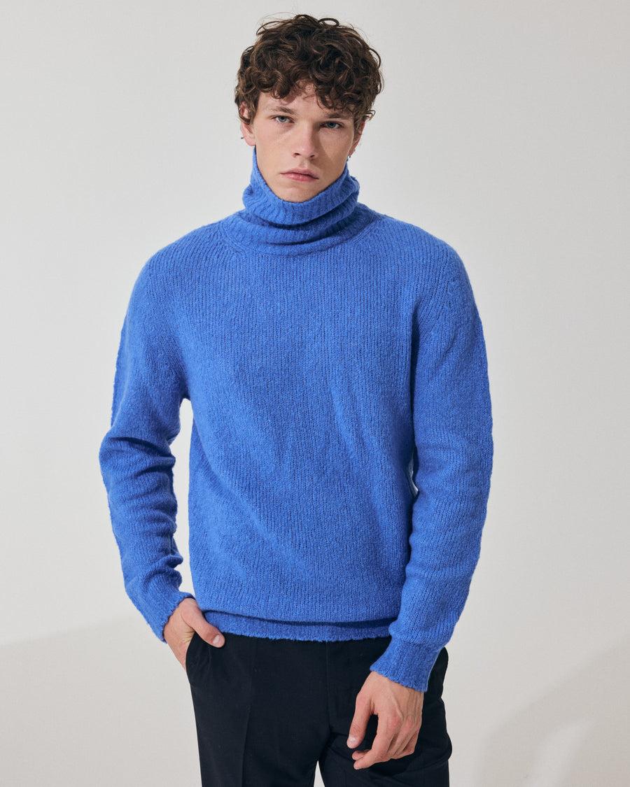 Scaglione TURTLE NECK SEAMLESS PUFFED CASHMERE CASHMERE CORNFLOWER Negozio