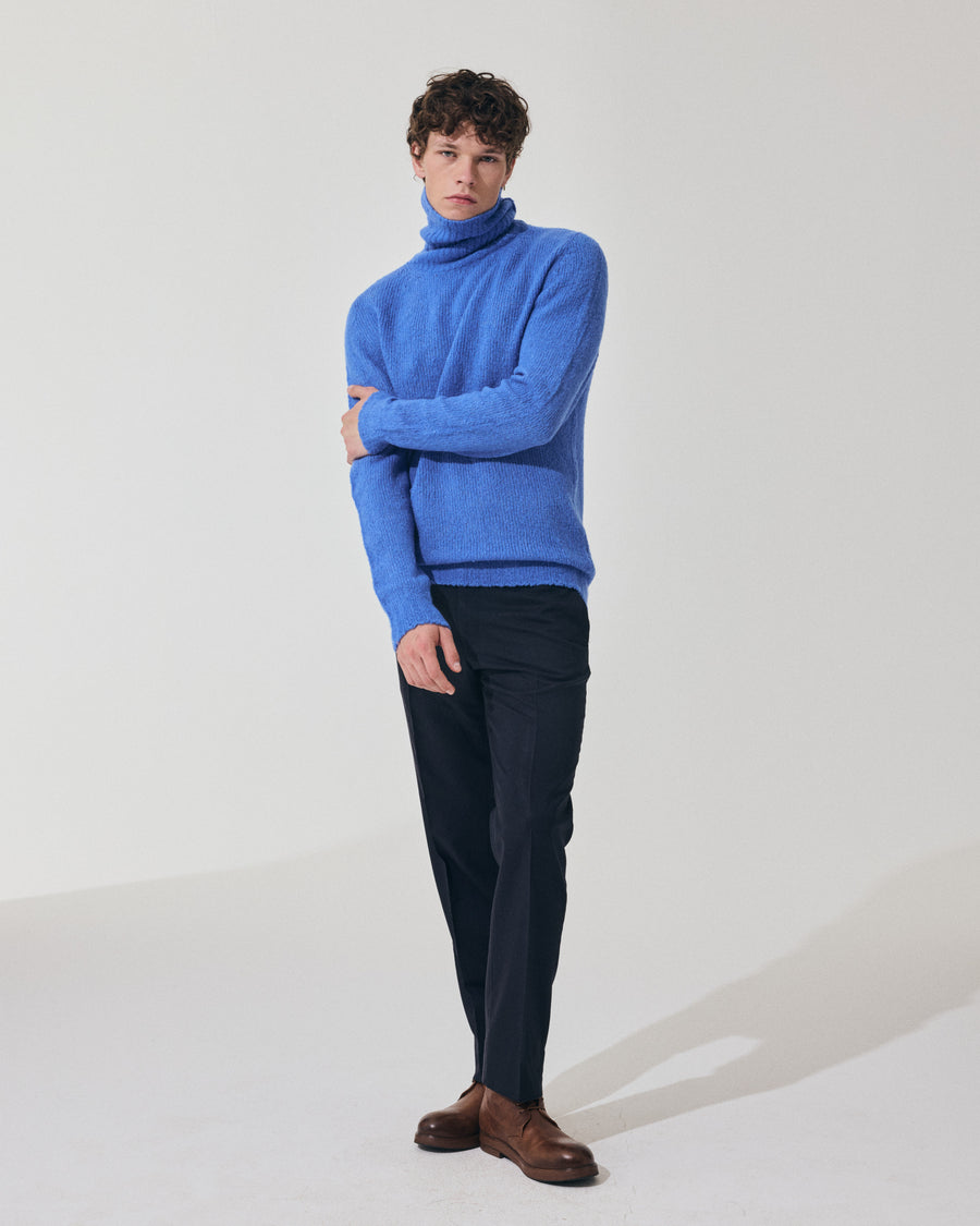Scaglione TURTLE NECK SEAMLESS PUFFED CASHMERE CASHMERE CORNFLOWER Negozio