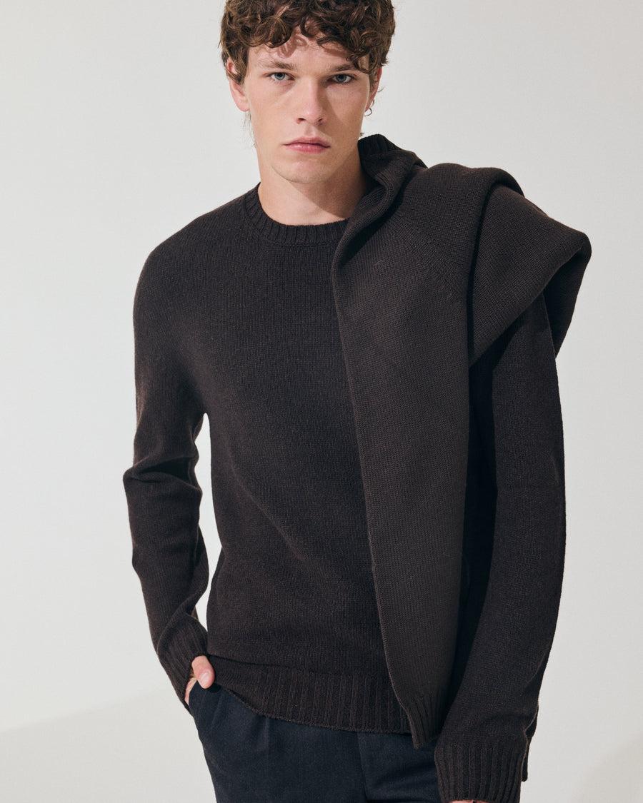 Scaglione ROUND NECK SOFT HYBRD CASHMERE EBANO Grande vendita