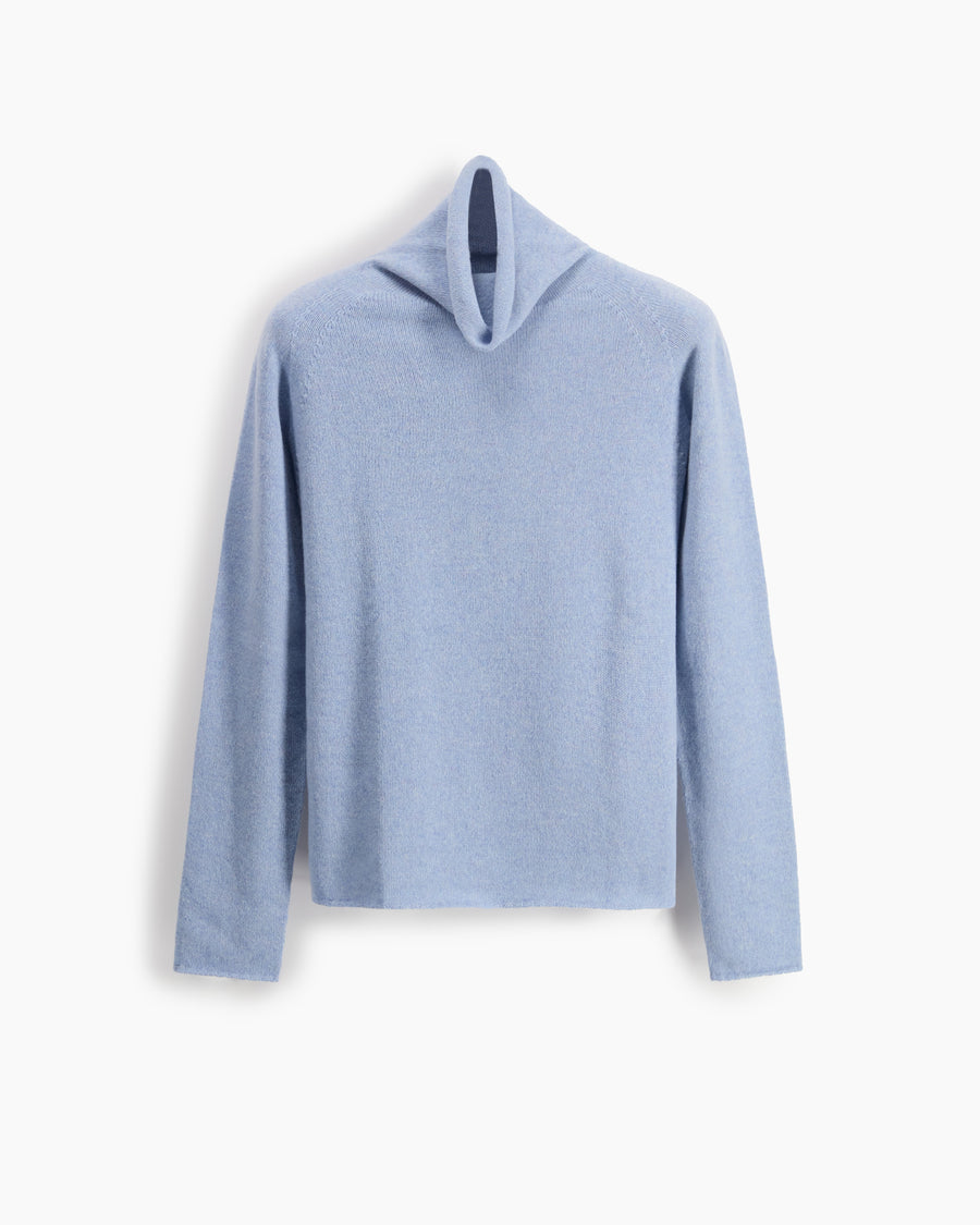 Scaglione TURTLE NECK RAGLAN SEAMLESS HYBRID CASHMERE CELESTE Liquidazione