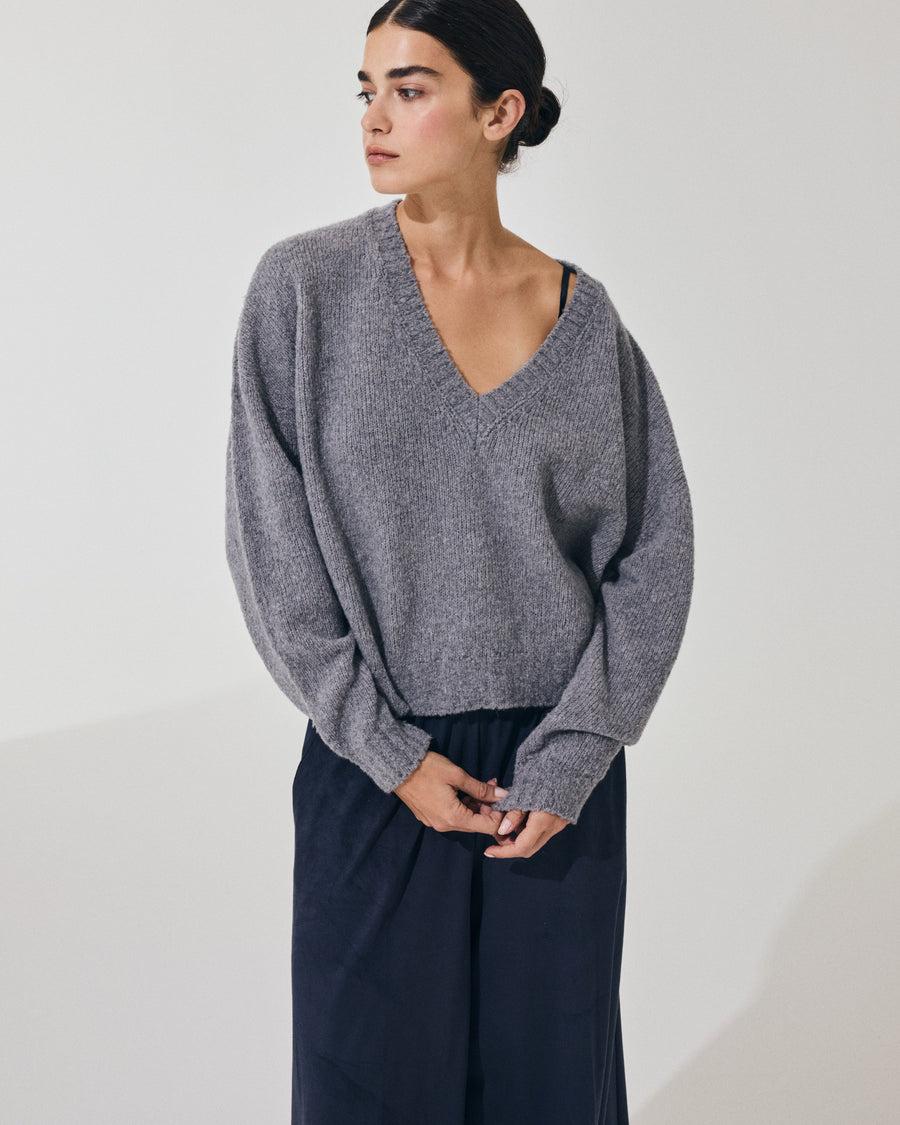 Scaglione V NECK OVER PUFFED CASHMERE GREY Prezzo basso