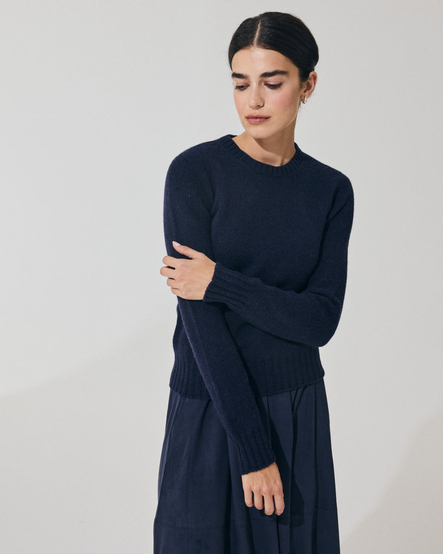 Scaglione ROUND NECK SOFT HYBRID CASHMERE NAVY In vendita