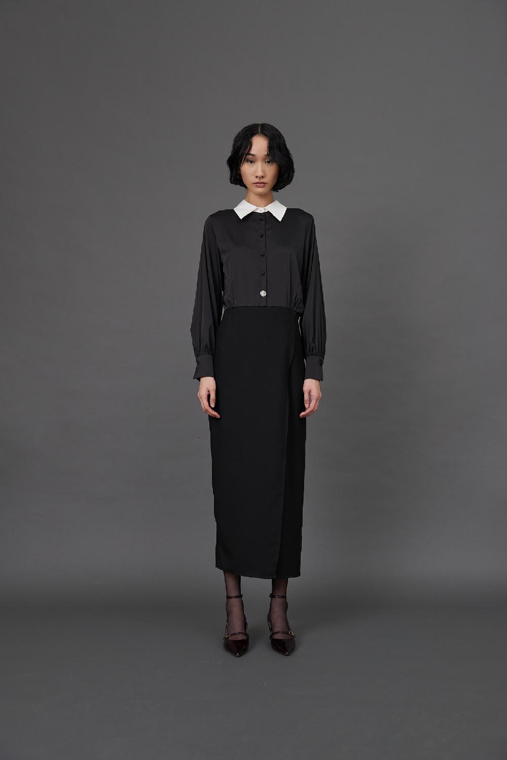 Soallure ABITO LUNGO PUNTO MILANO CON CAMICIA RASO In Linea