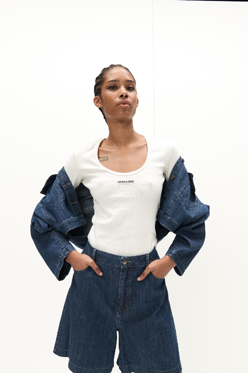 Soallure T-SHIRT BASIC MANICHE LUNGHE A COSTINE IN JERSEY Vendita Calda