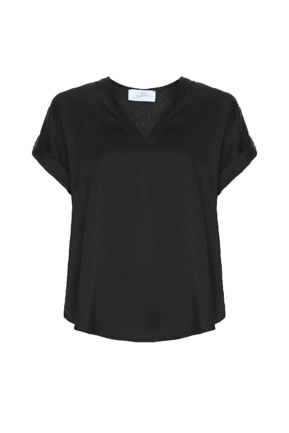 Soallure BLUSA SCOLLO A V MANICA CORTA IN RASO Vendite Flash