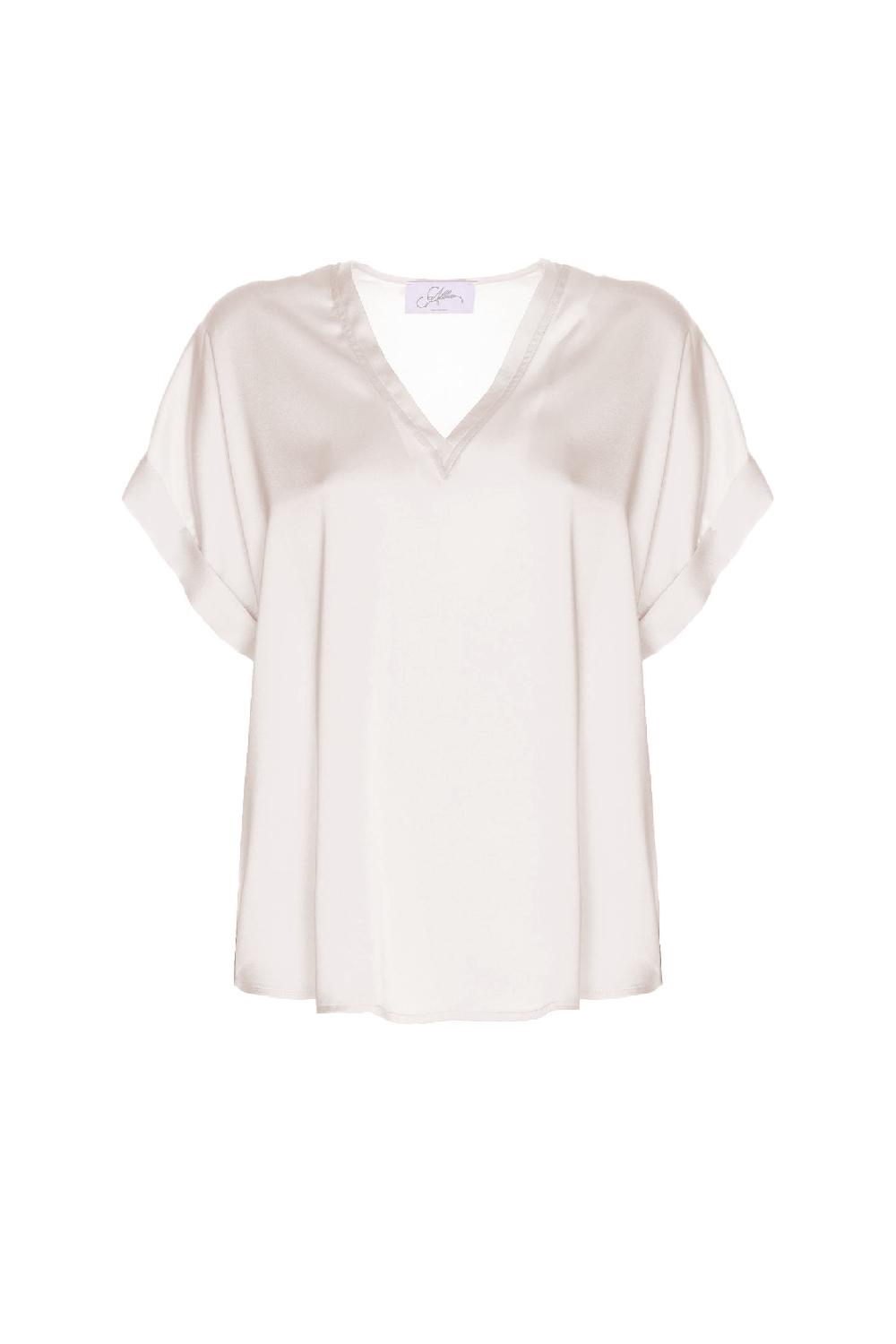 Soallure BLUSA SCOLLO A V MANICA CORTA IN RASO Vendite Flash