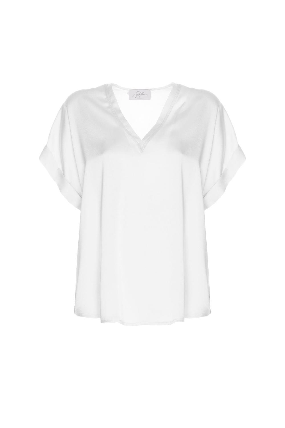 Soallure BLUSA SCOLLO A V MANICA CORTA IN RASO Vendite Flash