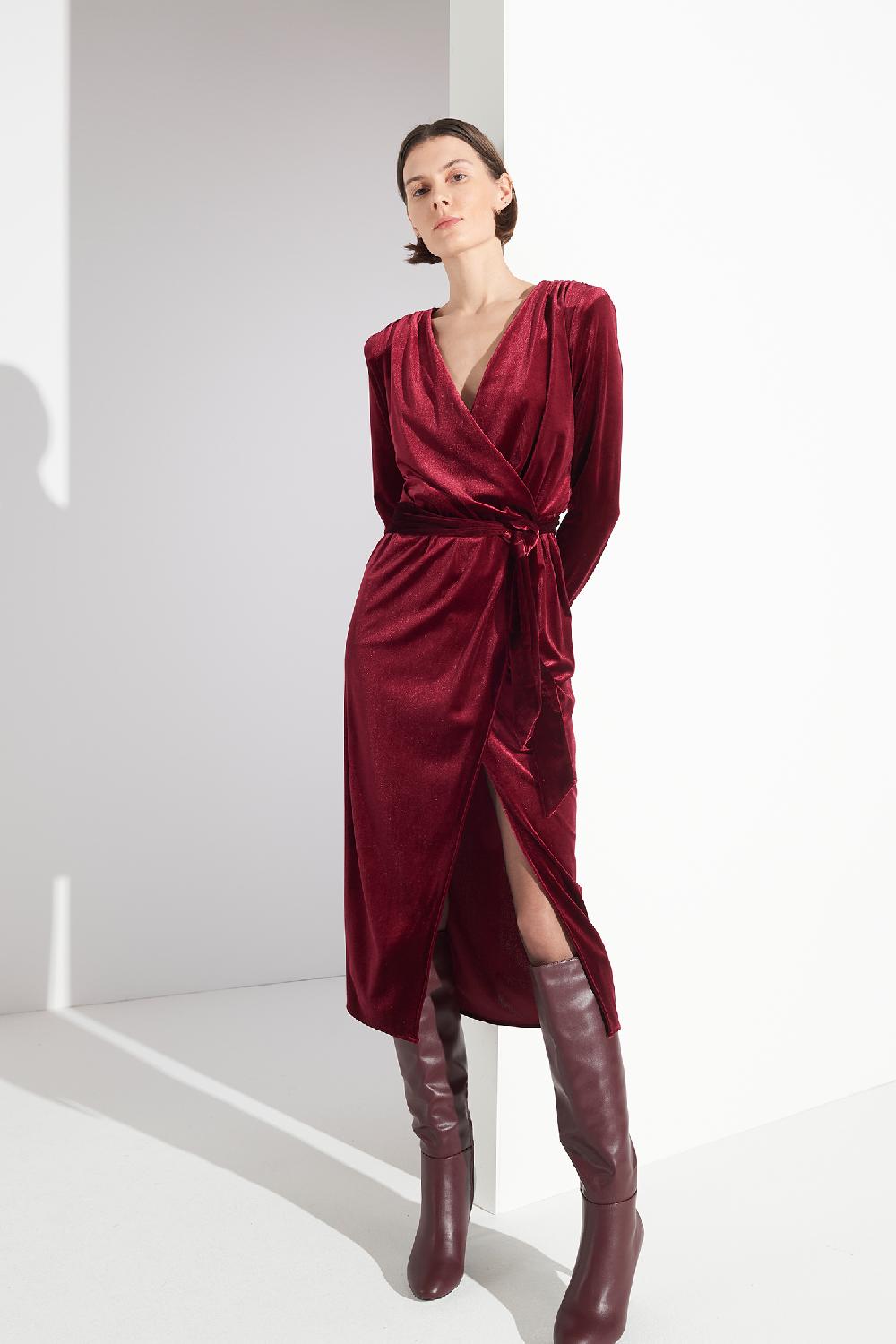 Soallure ABITO MIDI CON SCOLLO A INCROCIO IN VELLUTO Offerta speciale