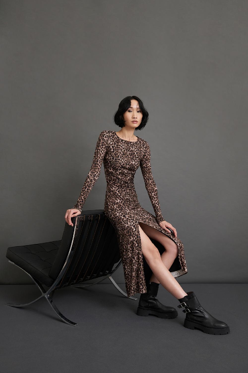 Soallure ABITO MIDI CON ARRICCIATURE FANTASIA LEOPARDATA Offerta migliore