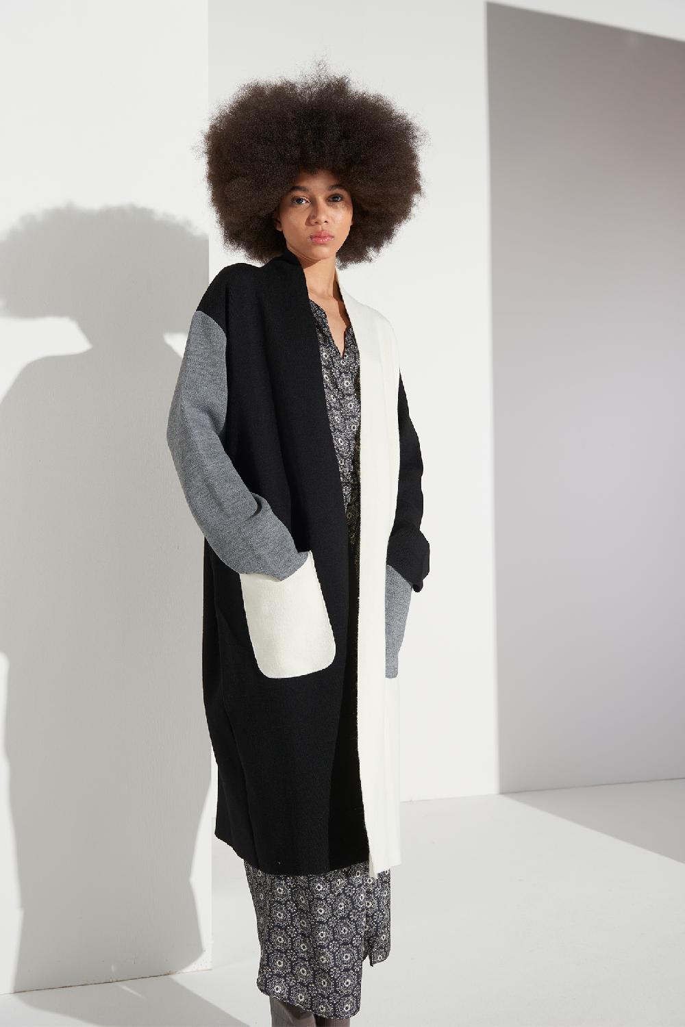 Soallure CARDIGAN BLOCK COLOR LUNGO LANA Ritorno libero