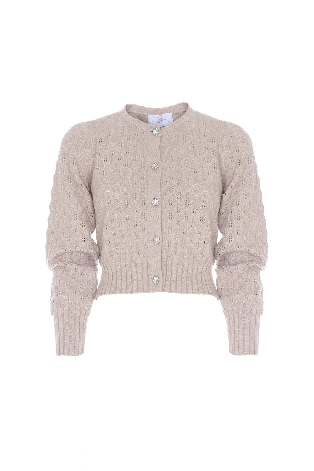 Soallure CROCHETED ROUND NECK CARDIGAN Limitato a 3 giorni