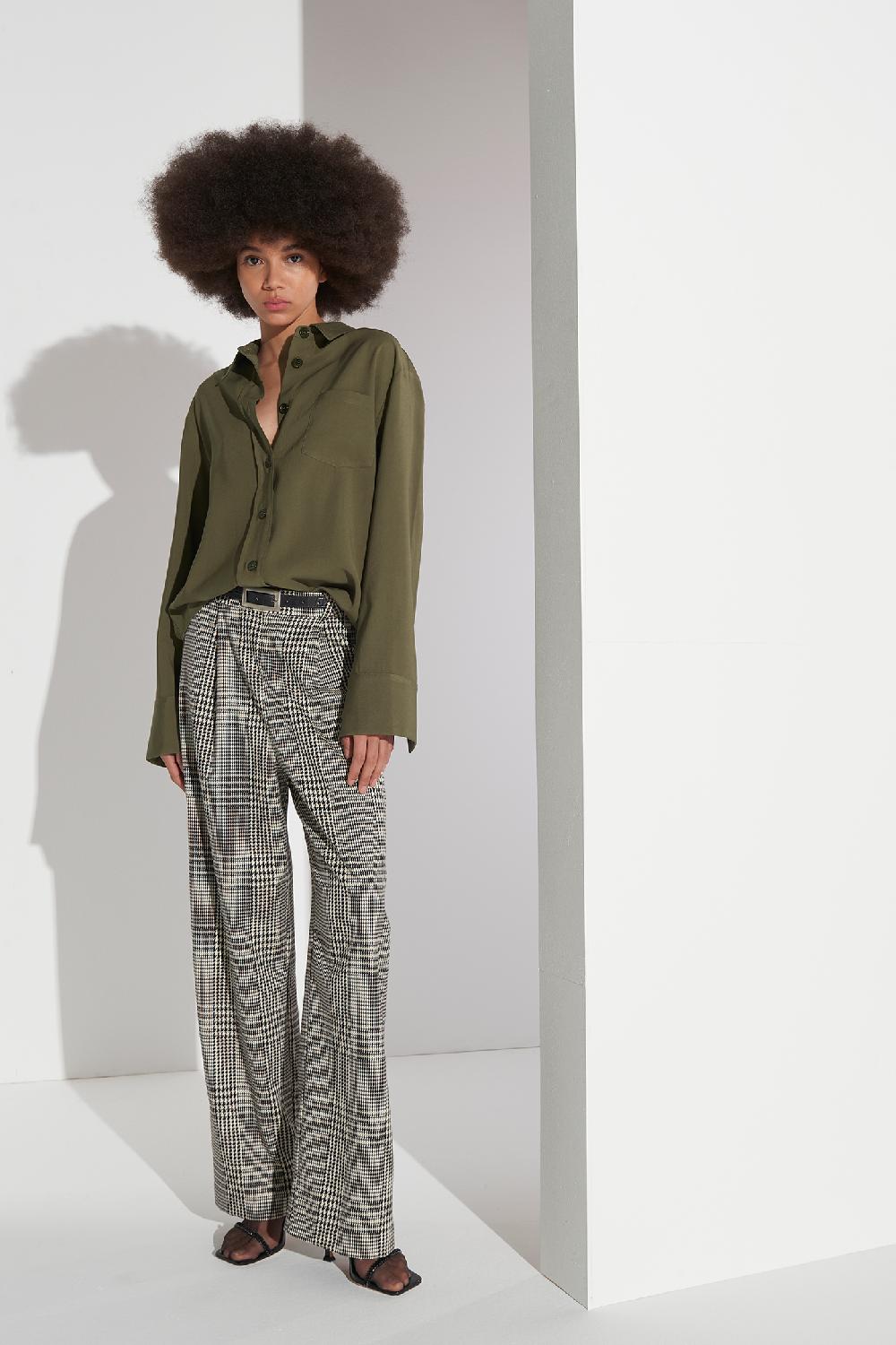 Soallure PANTALONE A PALAZZO IN TESSUTO PRINCIPE DI GALLES Consegna Veloce